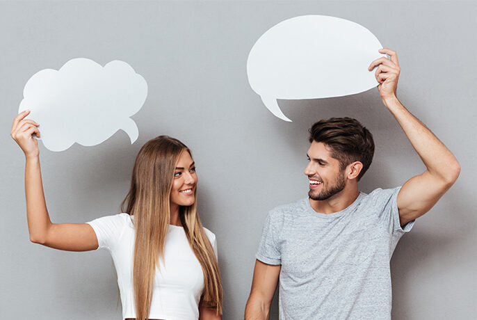 couple with speech bubbles