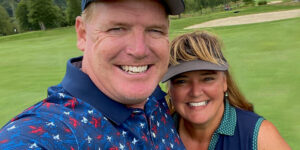 Photo of Brian and Joyce showing their generosity by supporting Anchorpoint and helping at the Annual Golf Classic